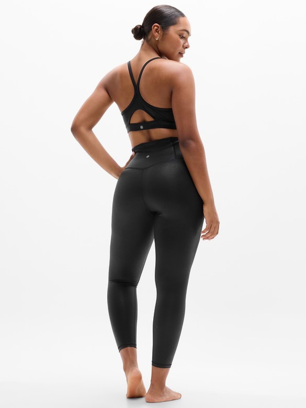 Athleta Women's Elation High Rise Matte Foil Shine 7/8 Legging In Black Size L
